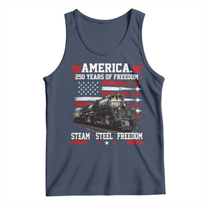 Steam Steel Freedom Stainless American Spirit Tank Top 250 Years USA Railroad Legend Patriotic Military Jet Flyover Graphic