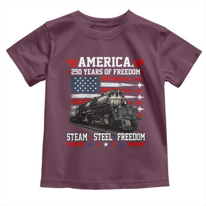 Steam Steel Freedom Stainless American Spirit Toddler T Shirt 250 Years USA Railroad Legend Patriotic Military Jet Flyover Graphic TS02 Maroon Print Your Wear