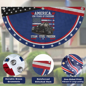 Steam Steel Freedom Stainless American Spirit Patriotic Fan Flag 250 Years USA Railroad Legend Military Jet Flyover Graphic