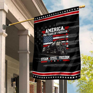 Steam Steel Freedom Stainless American Spirit Patriotic Garden Flag 250 Years USA Railroad Legend Military Jet Flyover Graphic