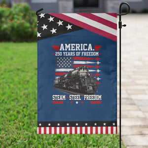Steam Steel Freedom Stainless American Spirit Patriotic Garden Flag 250 Years USA Railroad Legend Military Jet Flyover Graphic