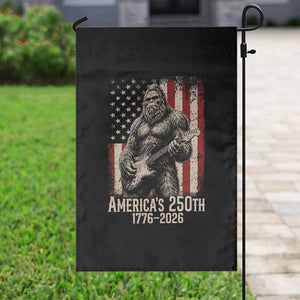 Americas 250th Anniversary 1776-2026 Bigfoot Rock Star Garden Flag Playing Electric Guitar Distressed American Flag Graphic