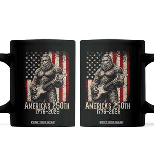 Americas 250th Anniversary 1776-2026 Bigfoot Rock Star Coffee Mug Playing Electric Guitar Distressed American Flag Graphic
