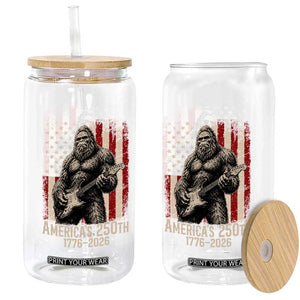 Americas 250th Anniversary 1776-2026 Bigfoot Rock Star Glass Can Playing Electric Guitar Distressed American Flag Graphic