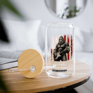 Americas 250th Anniversary 1776-2026 Bigfoot Rock Star Glass Can Playing Electric Guitar Distressed American Flag Graphic