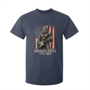 Americas 250th Anniversary 1776-2026 Bigfoot Rock Star T Shirt For Kid Playing Electric Guitar Distressed American Flag Graphic