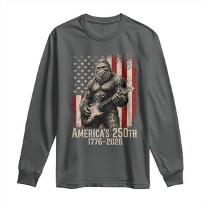 Americas 250th Anniversary 1776-2026 Bigfoot Rock Star Long Sleeve Shirt Playing Electric Guitar Distressed American Flag Graphic