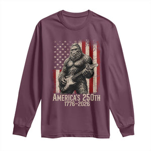Americas 250th Anniversary 1776-2026 Bigfoot Rock Star Long Sleeve Shirt Playing Electric Guitar Distressed American Flag Graphic