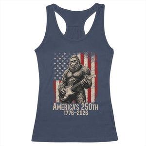 Americas 250th Anniversary 1776-2026 Bigfoot Rock Star Racerback Tank Top Playing Electric Guitar Distressed American Flag Graphic