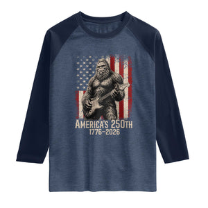 Americas 250th Anniversary 1776-2026 Bigfoot Rock Star Raglan Shirt Playing Electric Guitar Distressed American Flag Graphic