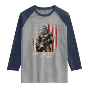 Americas 250th Anniversary 1776-2026 Bigfoot Rock Star Raglan Shirt Playing Electric Guitar Distressed American Flag Graphic