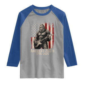 Americas 250th Anniversary 1776-2026 Bigfoot Rock Star Raglan Shirt Playing Electric Guitar Distressed American Flag Graphic