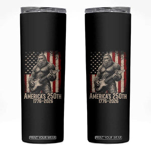 Americas 250th Anniversary 1776-2026 Bigfoot Rock Star Skinny Tumbler Playing Electric Guitar Distressed American Flag Graphic TS02 Black Print Your Wear