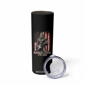 Americas 250th Anniversary 1776-2026 Bigfoot Rock Star Skinny Tumbler Playing Electric Guitar Distressed American Flag Graphic TS02 Print Your Wear