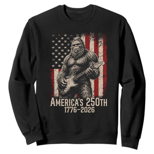 Americas 250th Anniversary 1776-2026 Bigfoot Rock Star Sweatshirt Playing Electric Guitar Distressed American Flag Graphic
