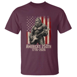 Americas 250th Anniversary 1776-2026 Bigfoot Rock Star T Shirt Playing Electric Guitar Distressed American Flag Graphic