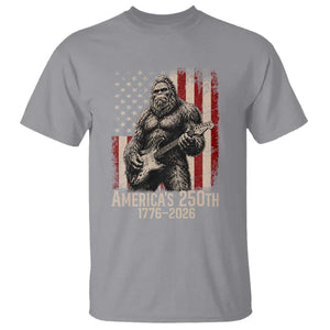 Americas 250th Anniversary 1776-2026 Bigfoot Rock Star T Shirt Playing Electric Guitar Distressed American Flag Graphic