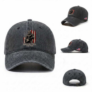 Americas 250th Anniversary 1776-2026 Bigfoot Rock Star Washed Cotton Baseball Cap Playing Electric Guitar Distressed American Flag Graphic