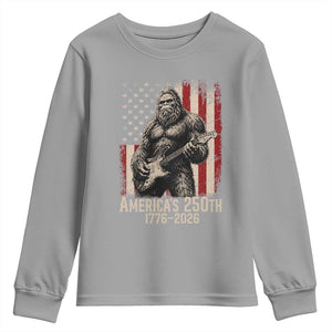 Americas 250th Anniversary 1776-2026 Bigfoot Rock Star Youth Sweatshirt Playing Electric Guitar Distressed American Flag Graphic