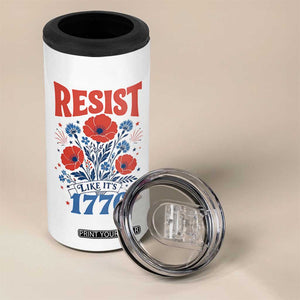 Resist Like Its 1776 Folk Art Floral Botanical Graphic 4 in 1 Can Cooler Tumbler Patriotic Statement Political Satire