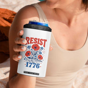 Resist Like Its 1776 Folk Art Floral Botanical Graphic 4 in 1 Can Cooler Tumbler Patriotic Statement Political Satire