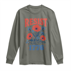Resist Like Its 1776 Folk Art Floral Botanical Graphic Long Sleeve Shirt Patriotic Statement Political Satire