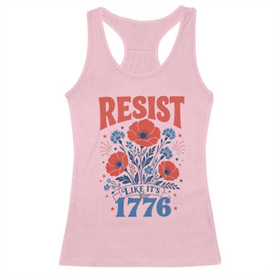 Resist Like Its 1776 Folk Art Floral Botanical Graphic Racerback Tank Top Patriotic Statement Political Satire