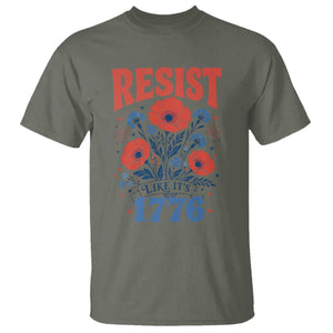 Resist Like Its 1776 Folk Art Floral Botanical Graphic T Shirt Patriotic Statement Political Satire