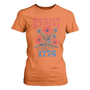 Resist Like Its 1776 Folk Art Floral Botanical Graphic T Shirt For Women Patriotic Statement Political Satire