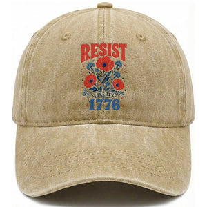 Resist Like Its 1776 Folk Art Floral Botanical Graphic Washed Cotton Baseball Cap Patriotic Statement Political Satire