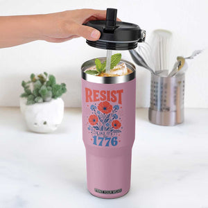 Resist Like Its 1776 Folk Art Floral Botanical Graphic Flip Straw Tumbler Patriotic Statement Political Satire