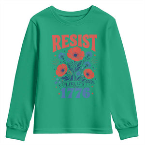 Resist Like Its 1776 Folk Art Floral Botanical Graphic Youth Sweatshirt Patriotic Statement Political Satire