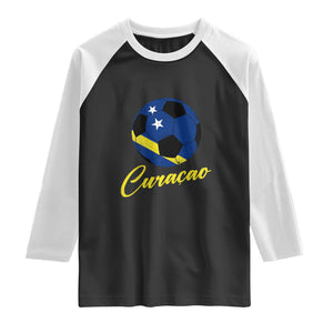 Curaçao Soccer Fans Distressed Flag Raglan Shirt Football Heritage Pride Support