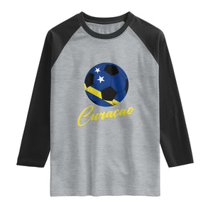 Curaçao Soccer Fans Distressed Flag Raglan Shirt Football Heritage Pride Support