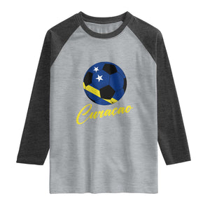 Curaçao Soccer Fans Distressed Flag Raglan Shirt Football Heritage Pride Support