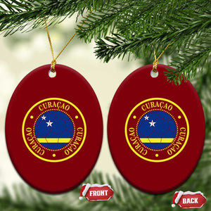Curaçao Football Pride Circular Crest Vintage Ceramic Ornament Curacao Flag Soccer Fans Graphic