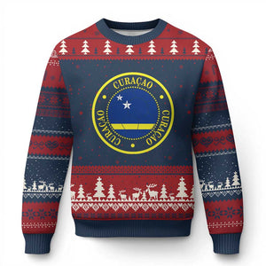 Curaçao Football Pride Circular Crest Vintage Ugly Christmas Sweater Curacao Flag Soccer Fans Graphic