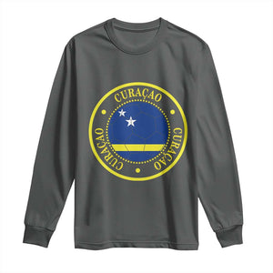 Curaçao Football Pride Circular Crest Vintage Long Sleeve Shirt Curacao Flag Soccer Fans Graphic