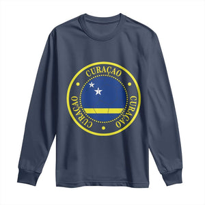 Curaçao Football Pride Circular Crest Vintage Long Sleeve Shirt Curacao Flag Soccer Fans Graphic