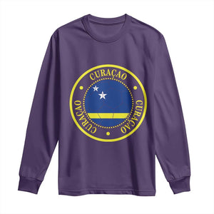 Curaçao Football Pride Circular Crest Vintage Long Sleeve Shirt Curacao Flag Soccer Fans Graphic