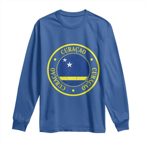 Curaçao Football Pride Circular Crest Vintage Long Sleeve Shirt Curacao Flag Soccer Fans Graphic