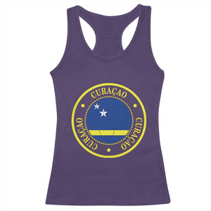Curaçao Football Pride Circular Crest Vintage Racerback Tank Top Curacao Flag Soccer Fans Graphic