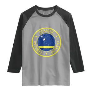 Curaçao Football Pride Circular Crest Vintage Raglan Shirt Curacao Flag Soccer Fans Graphic