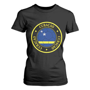 Curaçao Football Pride Circular Crest Vintage T Shirt For Women Curacao Flag Soccer Fans Graphic