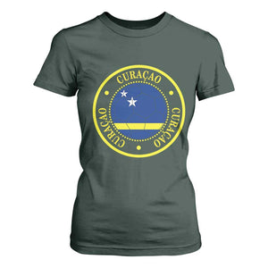 Curaçao Football Pride Circular Crest Vintage T Shirt For Women Curacao Flag Soccer Fans Graphic