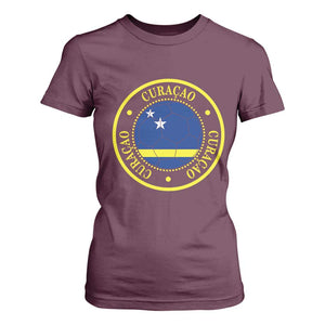 Curaçao Football Pride Circular Crest Vintage T Shirt For Women Curacao Flag Soccer Fans Graphic