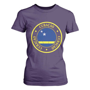 Curaçao Football Pride Circular Crest Vintage T Shirt For Women Curacao Flag Soccer Fans Graphic