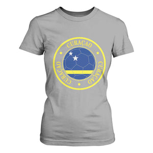 Curaçao Football Pride Circular Crest Vintage T Shirt For Women Curacao Flag Soccer Fans Graphic