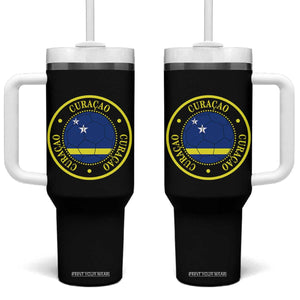 Curaçao Football Pride Circular Crest Vintage Tumbler With Handle Curacao Flag Soccer Fans Graphic