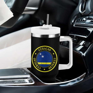 Curaçao Football Pride Circular Crest Vintage Tumbler With Handle Curacao Flag Soccer Fans Graphic